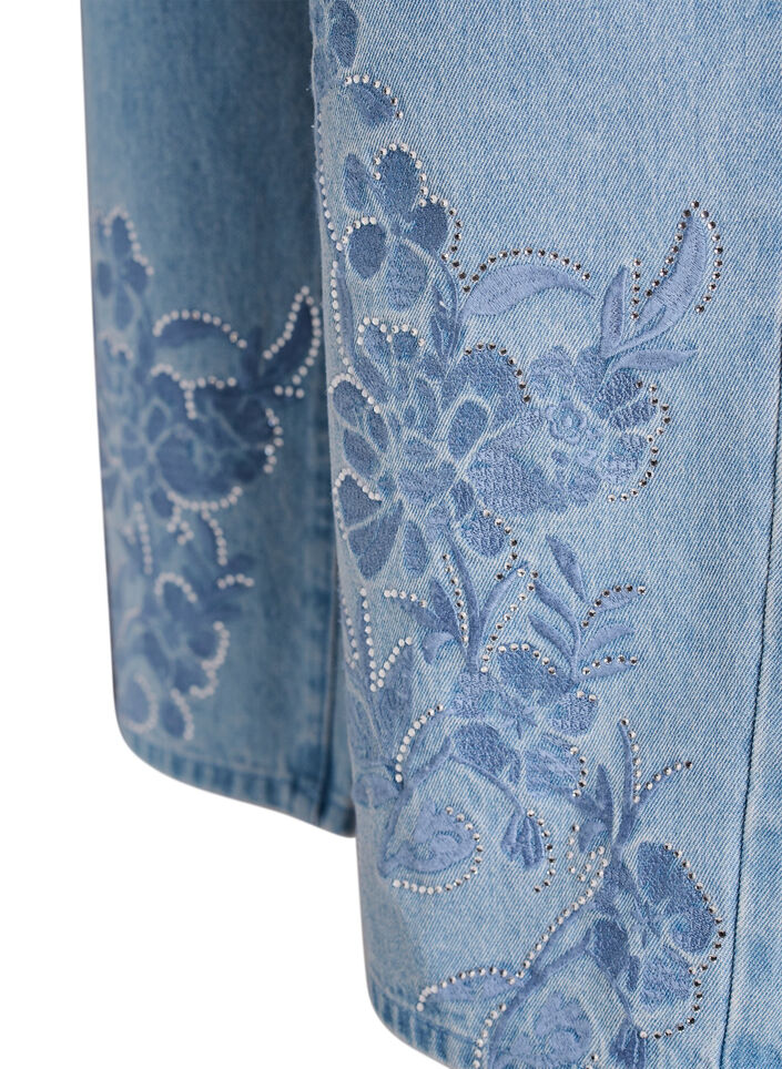 Myra jeans with wide fit and flower details, Light Blue, Packshot image number 3