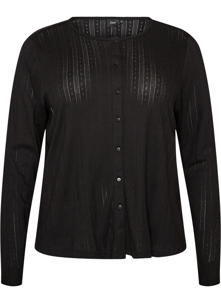 Cardigan in organic cotton with eyelet embroidery, Black, Packshot image number 0