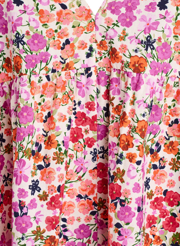 Floral cotton dress with ruffles and V-neck, Pink, Packshot image number 2