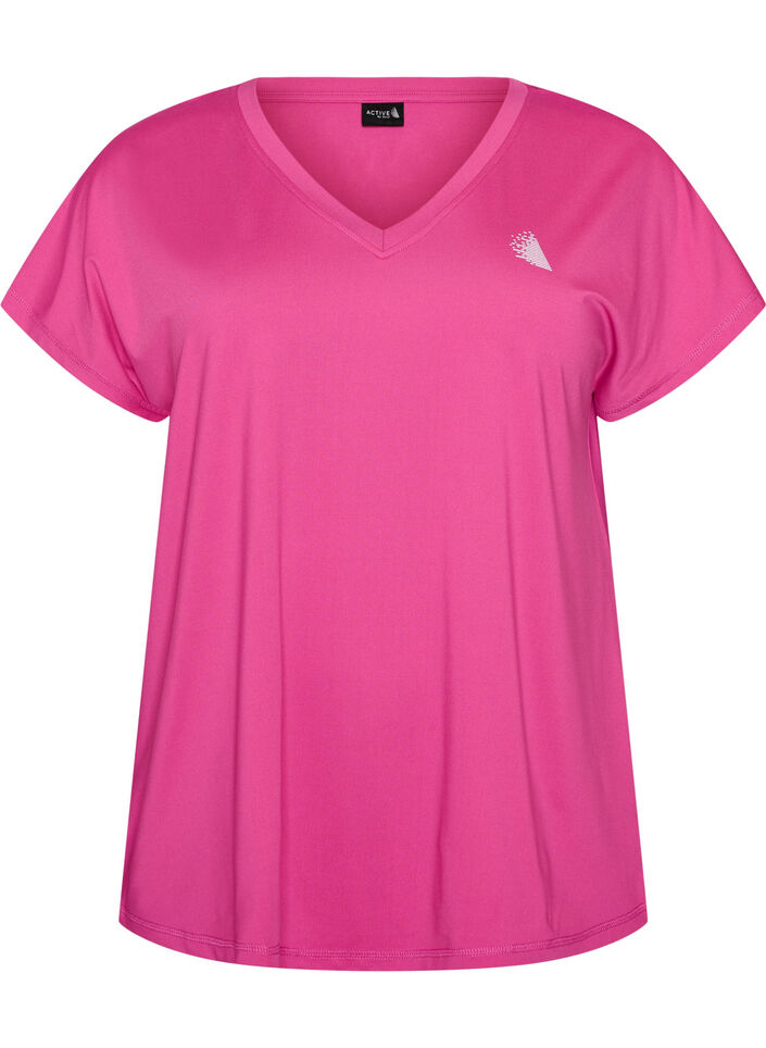 Loose training t-shirt with v-neck, Pink, Packshot image number 0