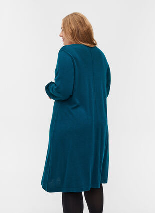 Plain V-neck knitted dress, Reflecting Pond, Model image number 1