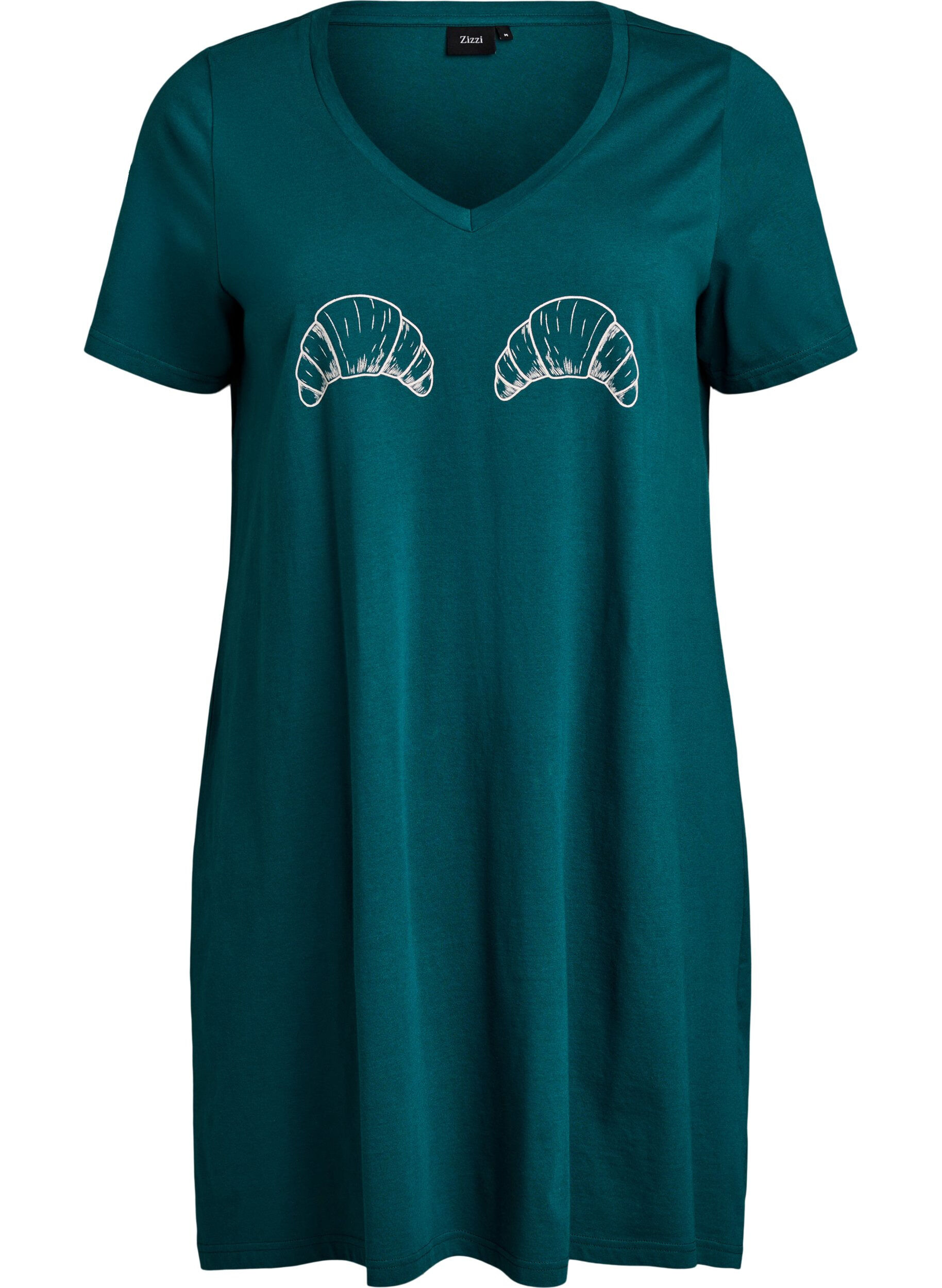 Zizzifashion Organic cotton nightdress with V-neck, Green, Packshot image number 0