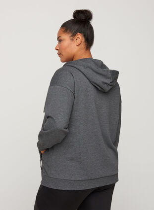 Sweat cardigan with a zip and hood, Dark Grey Melange, Model image number 1