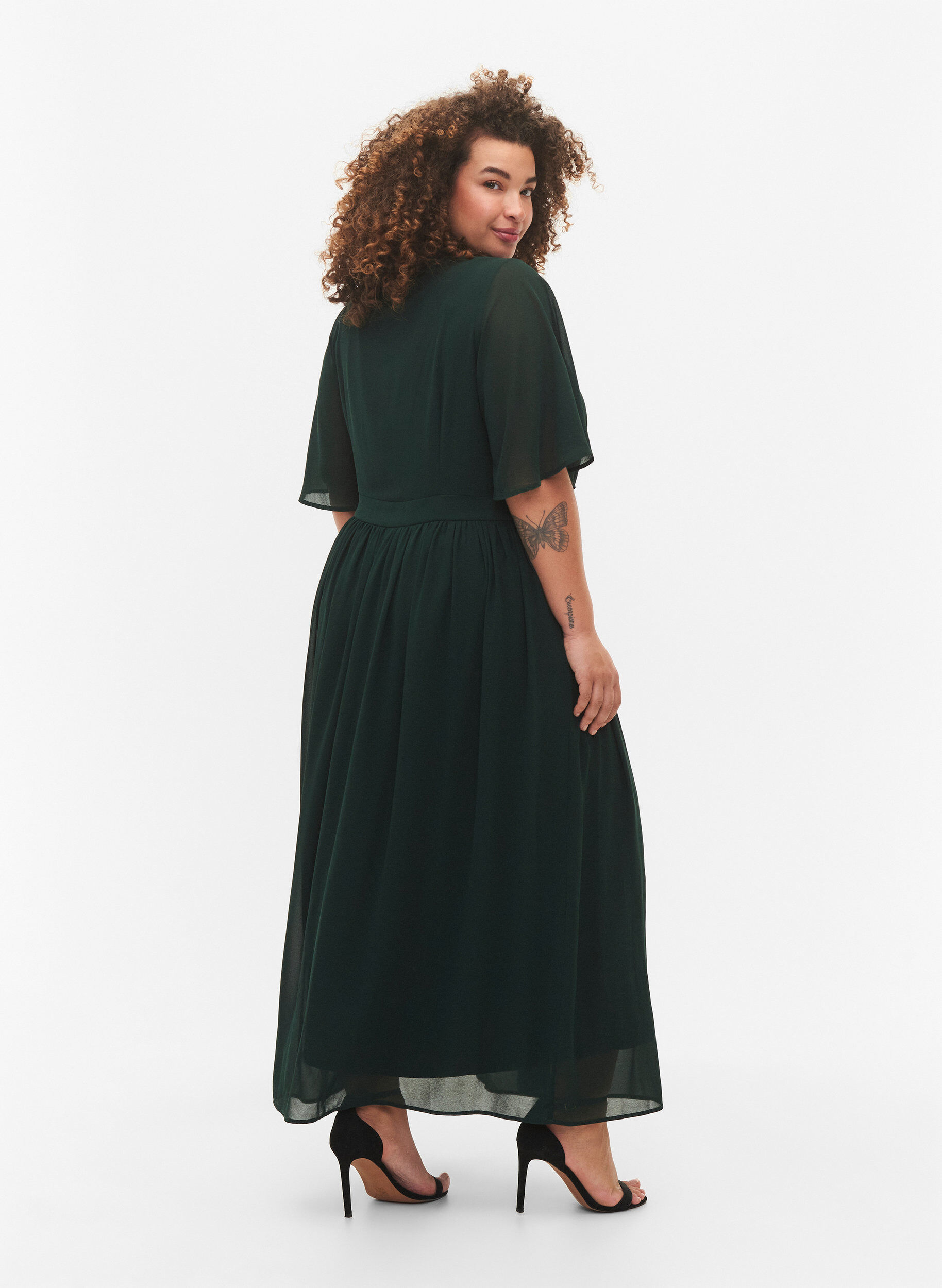 Zizzifashion Maxi dress with pleats and short sleeves, Scarab, Model image number 1