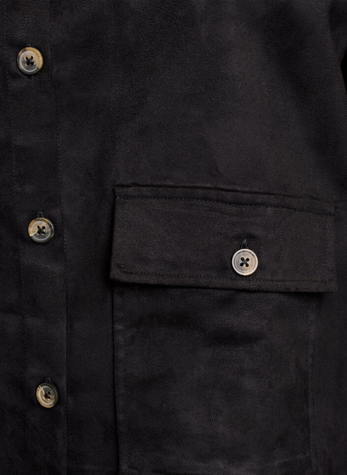 Short faux suede jacket with pockets, Black, Packshot image number 3