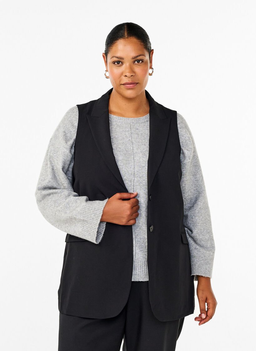 Vest with collar and pockets, Black, Model image number 0