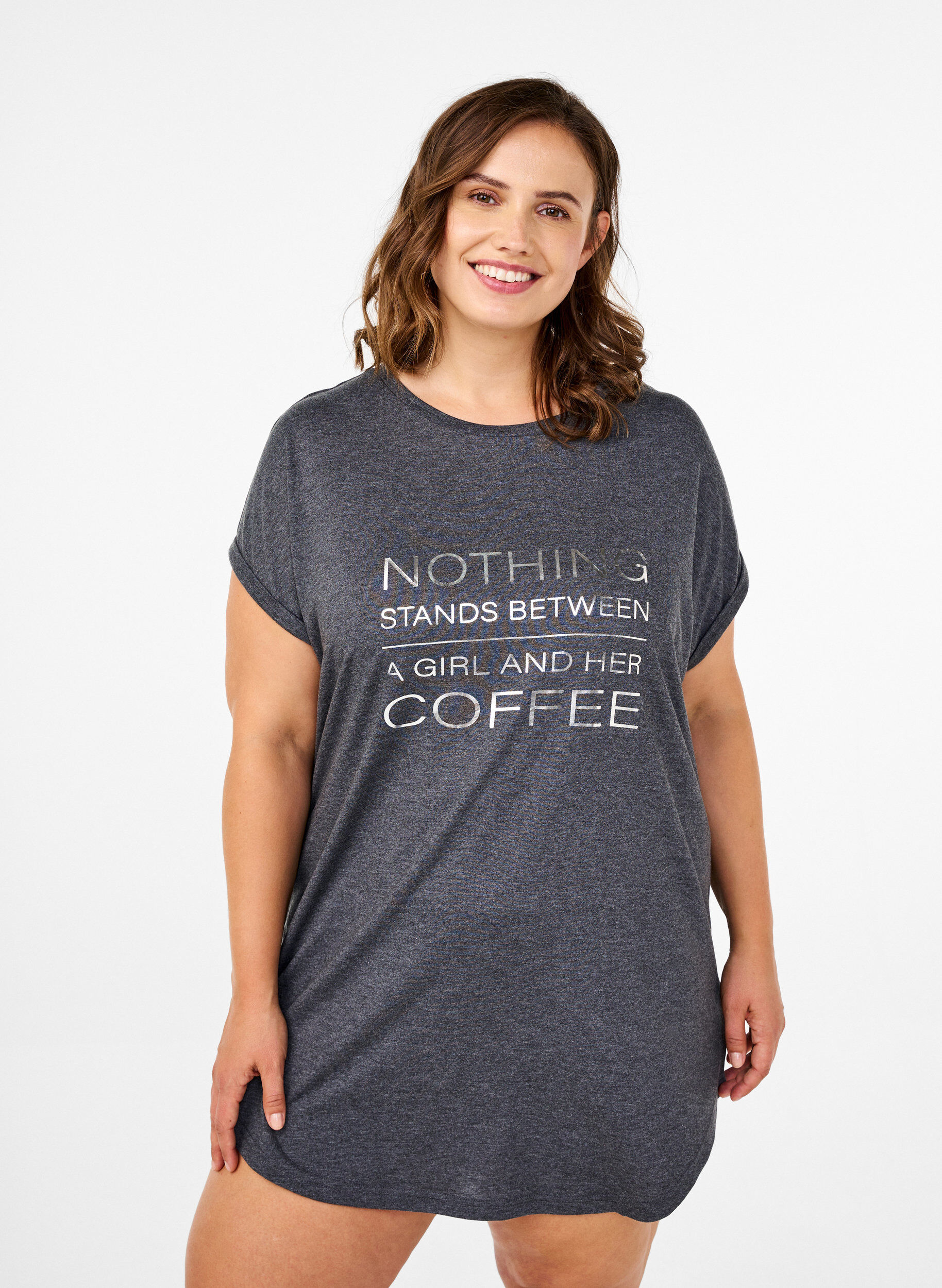 Short sleeve nightgown with text print, , Model