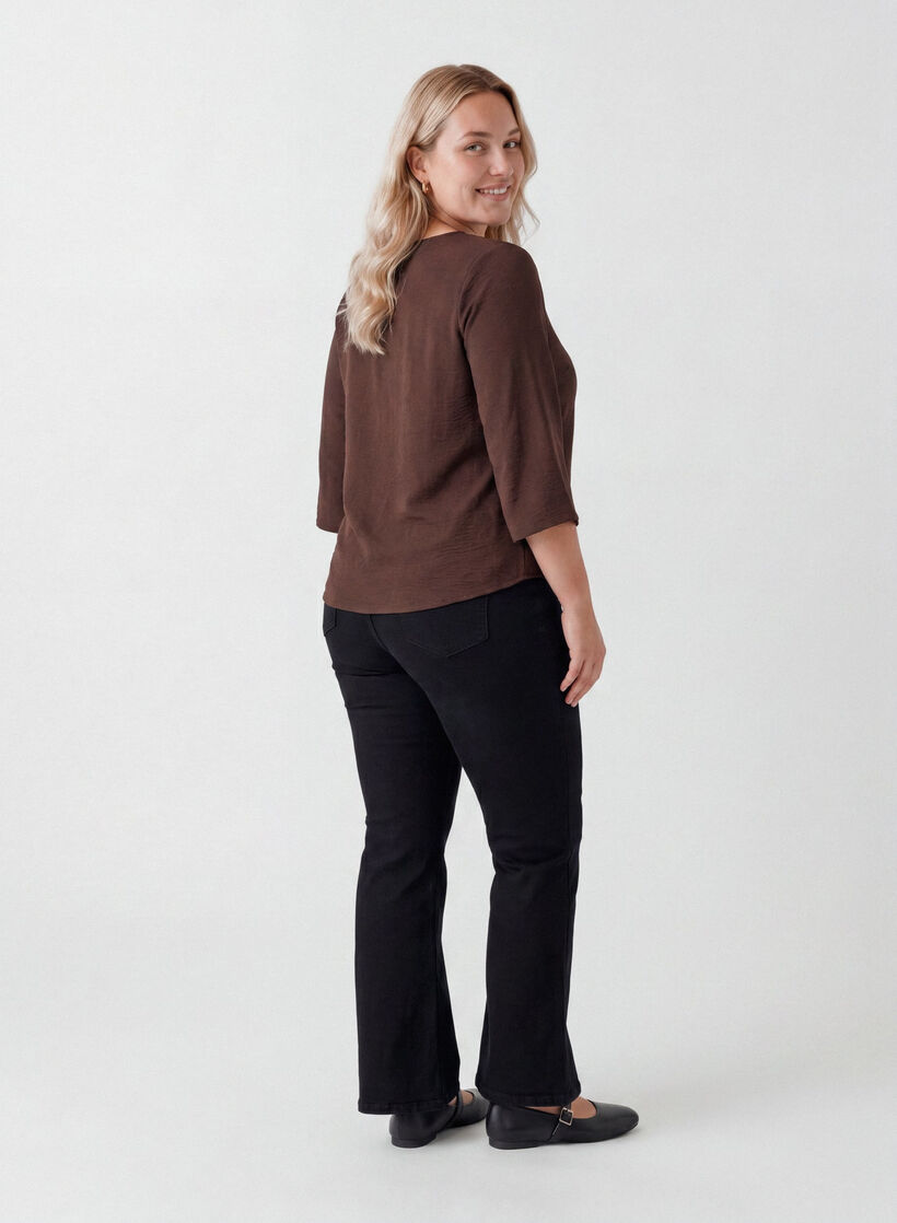 Blouse with 3/4 sleeves, Brown, Model image number 2