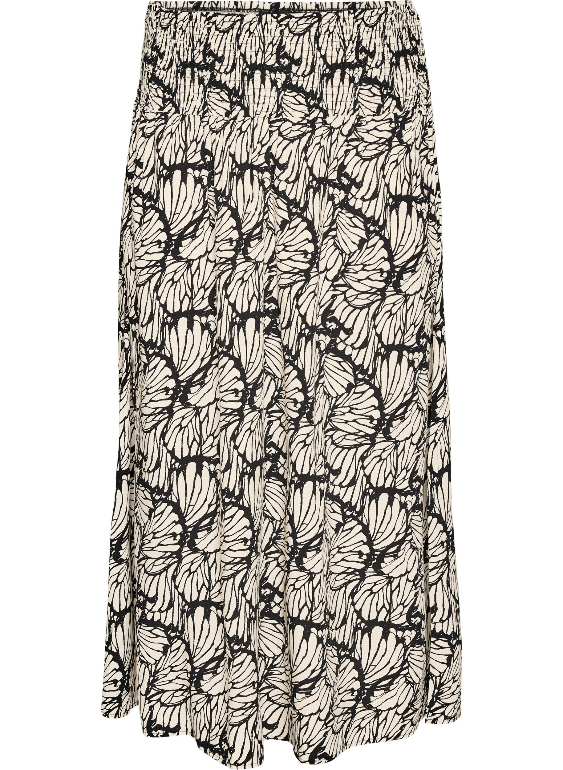 Zizzifashion Viscose maxi skirt with smocking, Black, Packshot image number 0