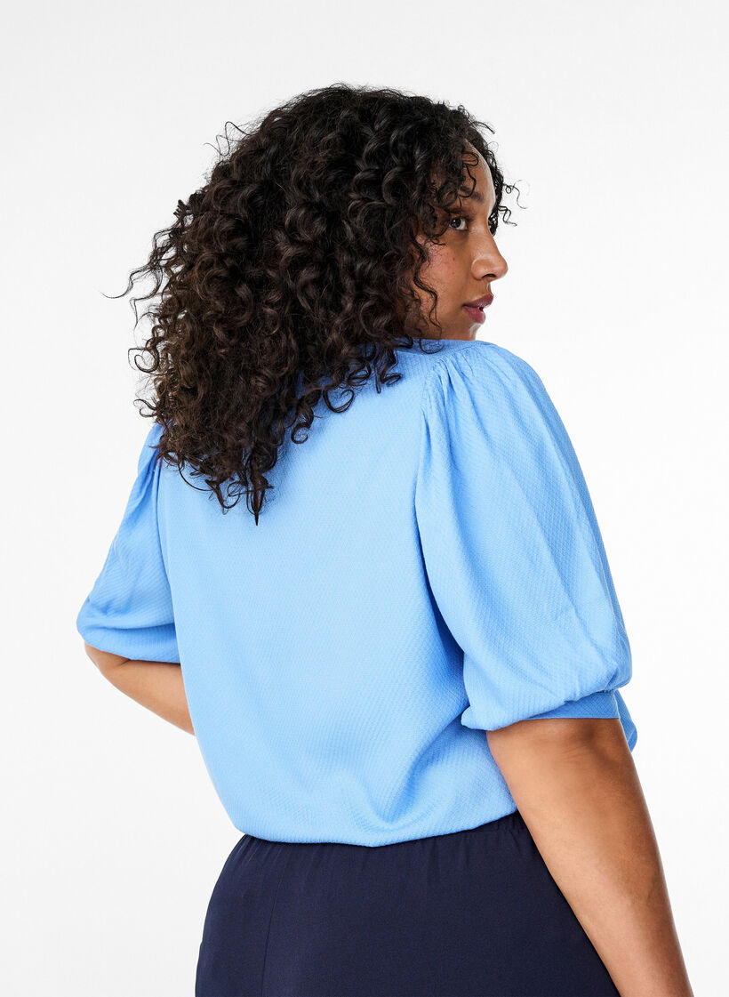 Viscose blouse with 1/2 sleeves, Cornflower Blue, Model image number 1