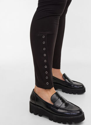 Ribbed leggings with press buttons, Black, Model image number 2
