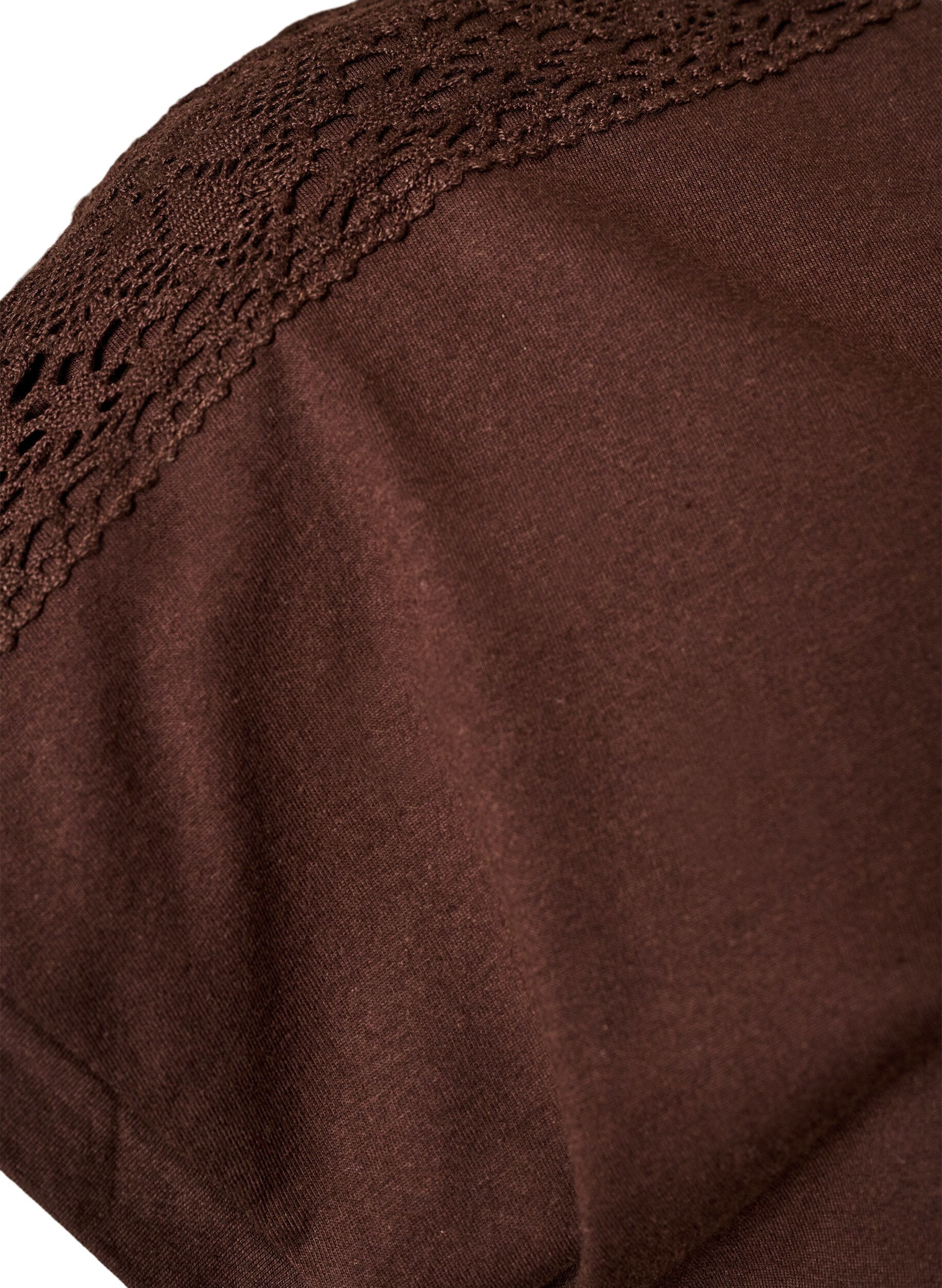 Zizzifashion Cotton T-shirt with crochet detail, Brown, Packshot image number 3