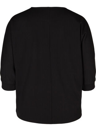 Blouse with 3/4 sleeves and pleated folds, Black, Packshot image number 1