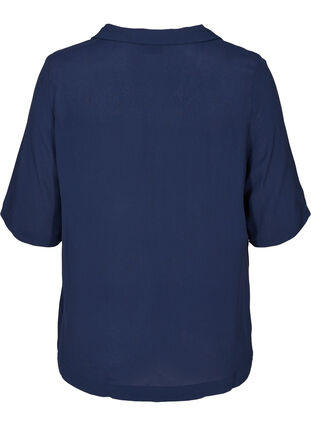 Viscose blouse with V-neckline and collar, Navy Blazer, Packshot image number 1