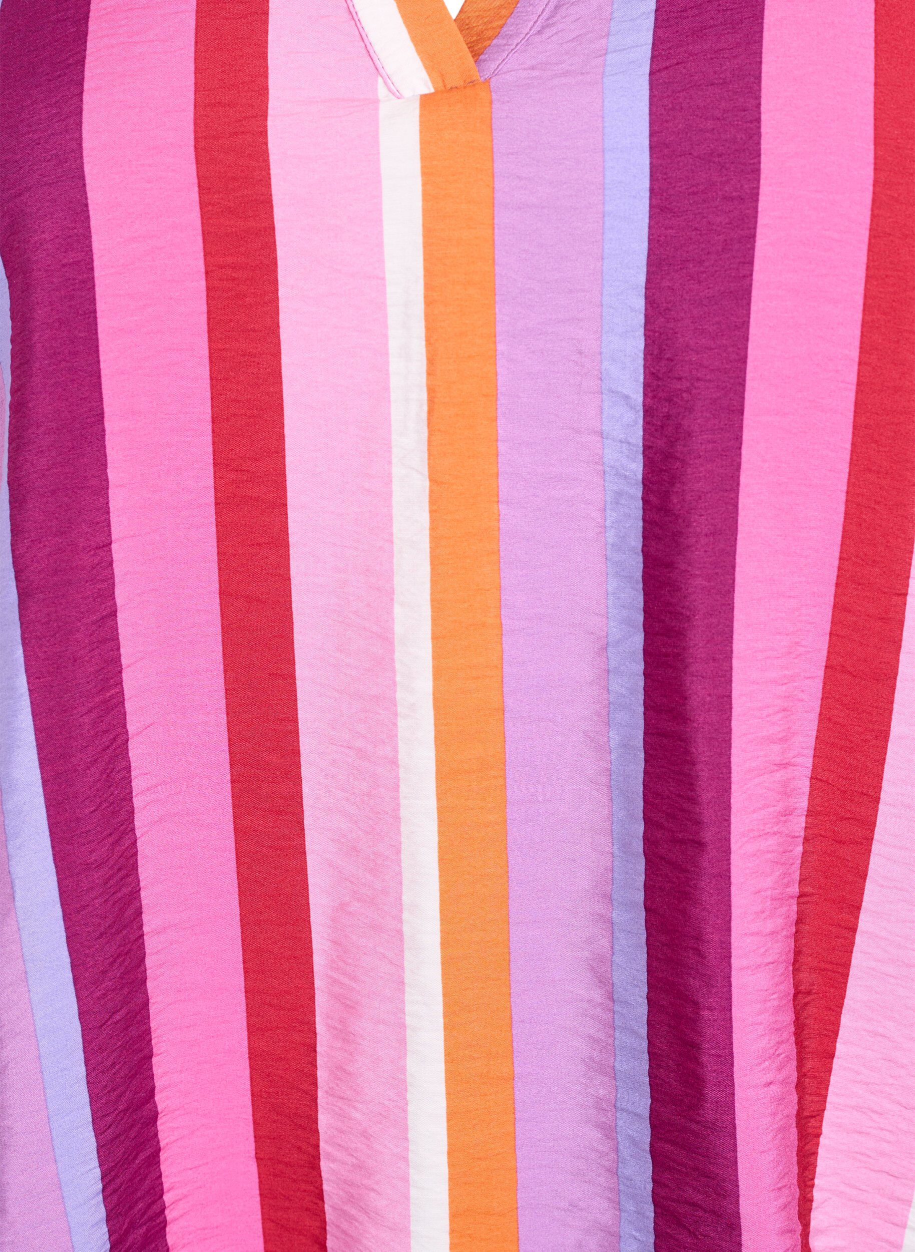 Zizzifashion Striped viscose blouse with short sleeves, Pink, Packshot image number 2