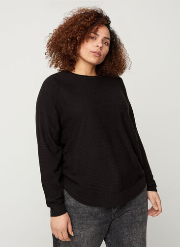 Knitted blouse with round neckline, Black, Model image number 0