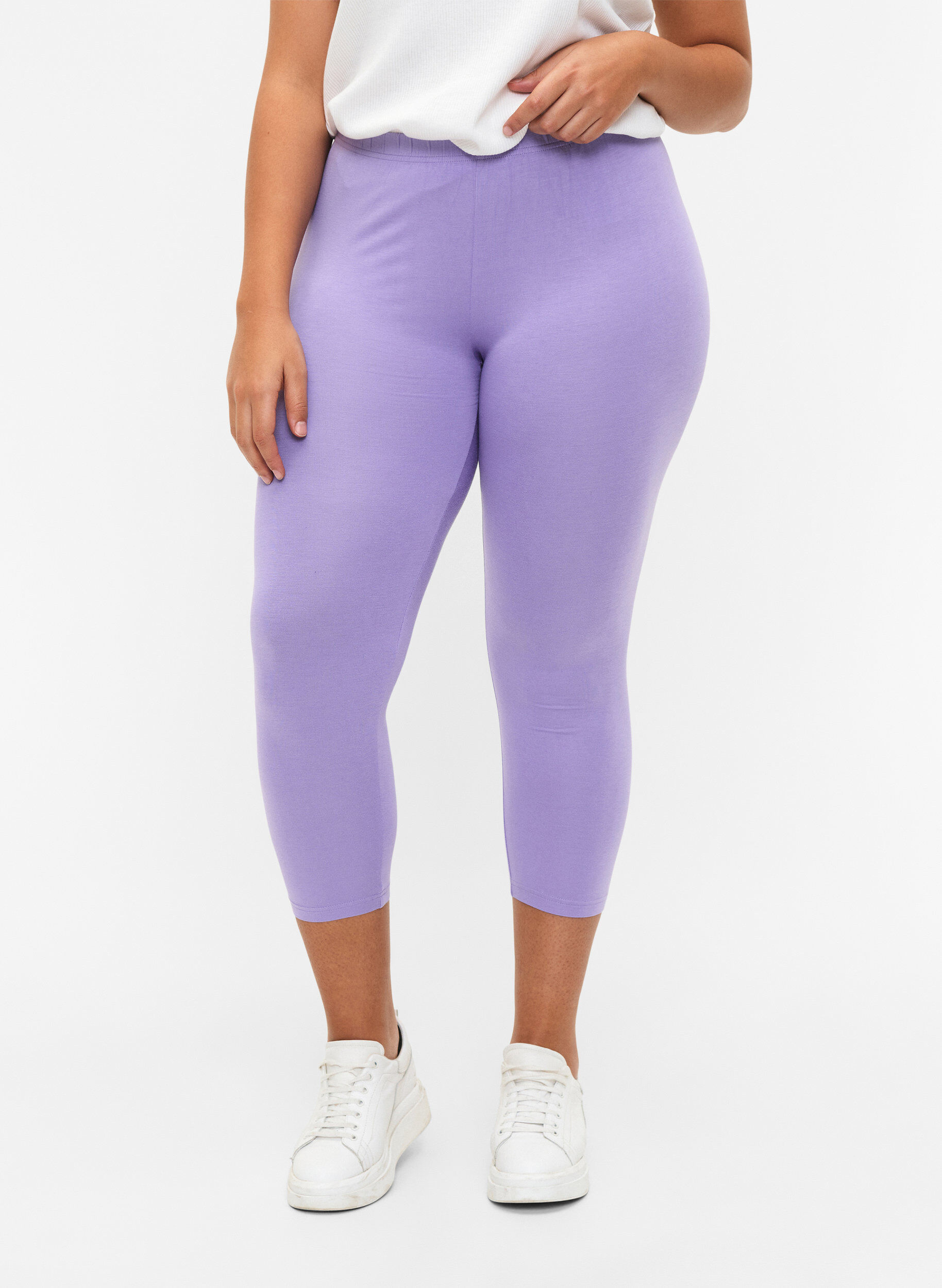 Zizzifashion Basic 3/4-length viscose leggings, Purple, Model image number 0