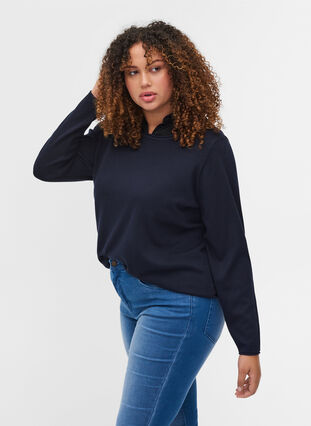Plain, viscose blend knitted blouse, Night Sky, Model image number 0
