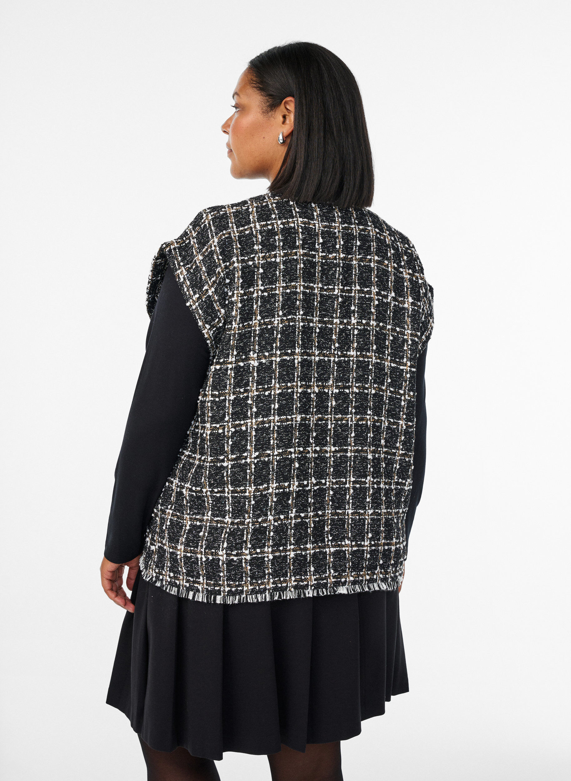 ZizzifashionChecked waistcoat with decorative buttons, Black, Model image number 2