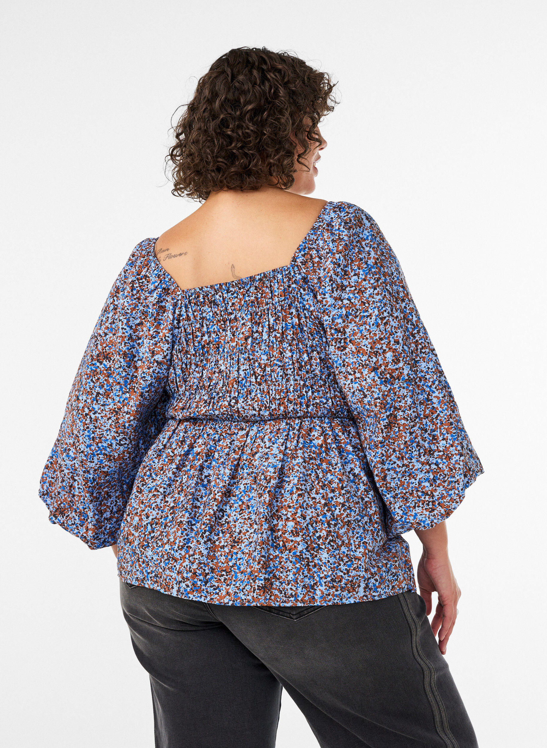 ZizzifashionBlouse with smock and square neckline, Light Blue, Model image number 2