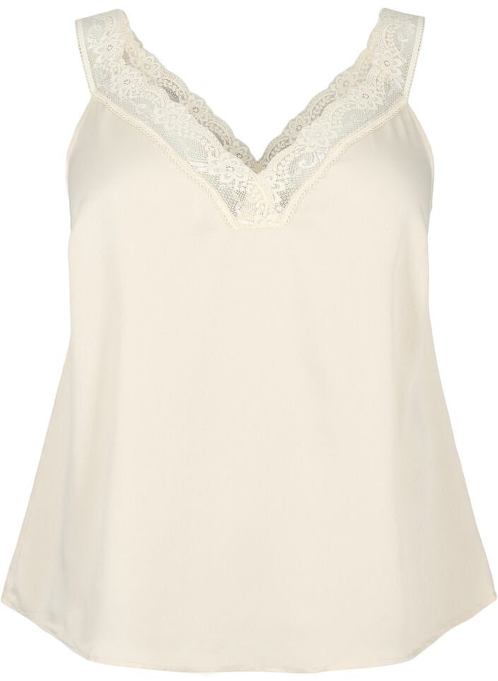 FLASH - Top with v-neck and lace edge, Fog, Packshot image number 0