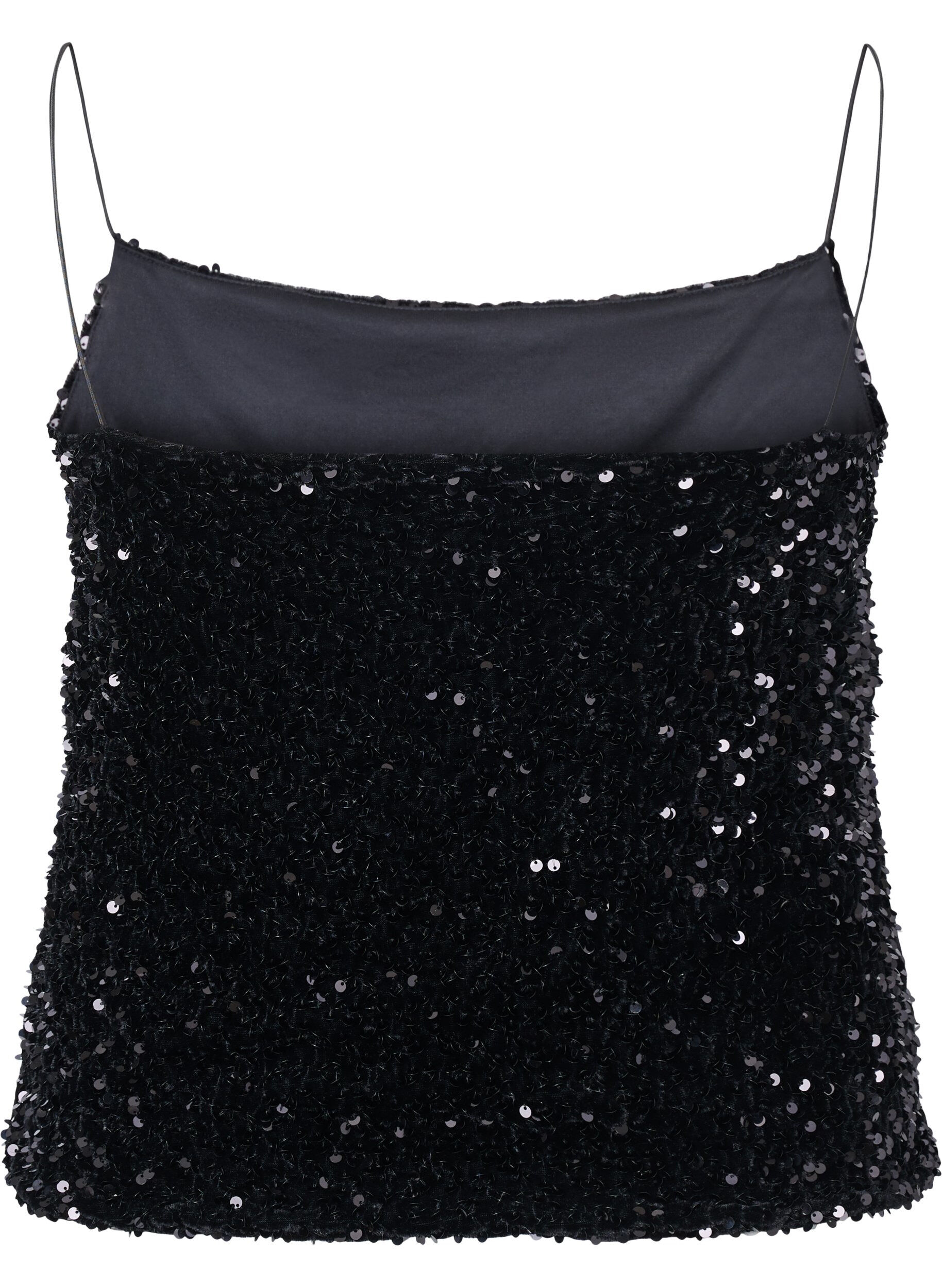 Zizzifashion Top with sequin and narrow straps, Black Sequins, Packshot image number 1