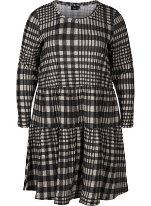 Checkered dress with a A-line cut and long sleeves, Check, Packshot image number 0