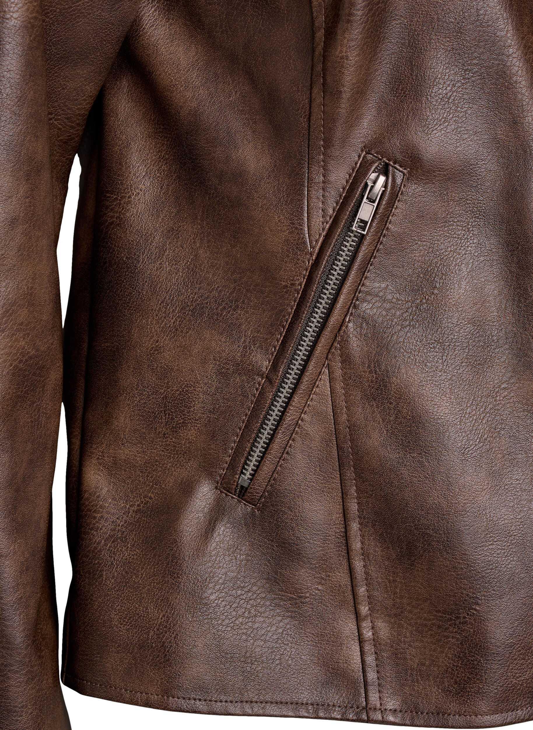 Zizzifashion Faux leather jacket with studs and pockets, Brown, Packshot image number 3