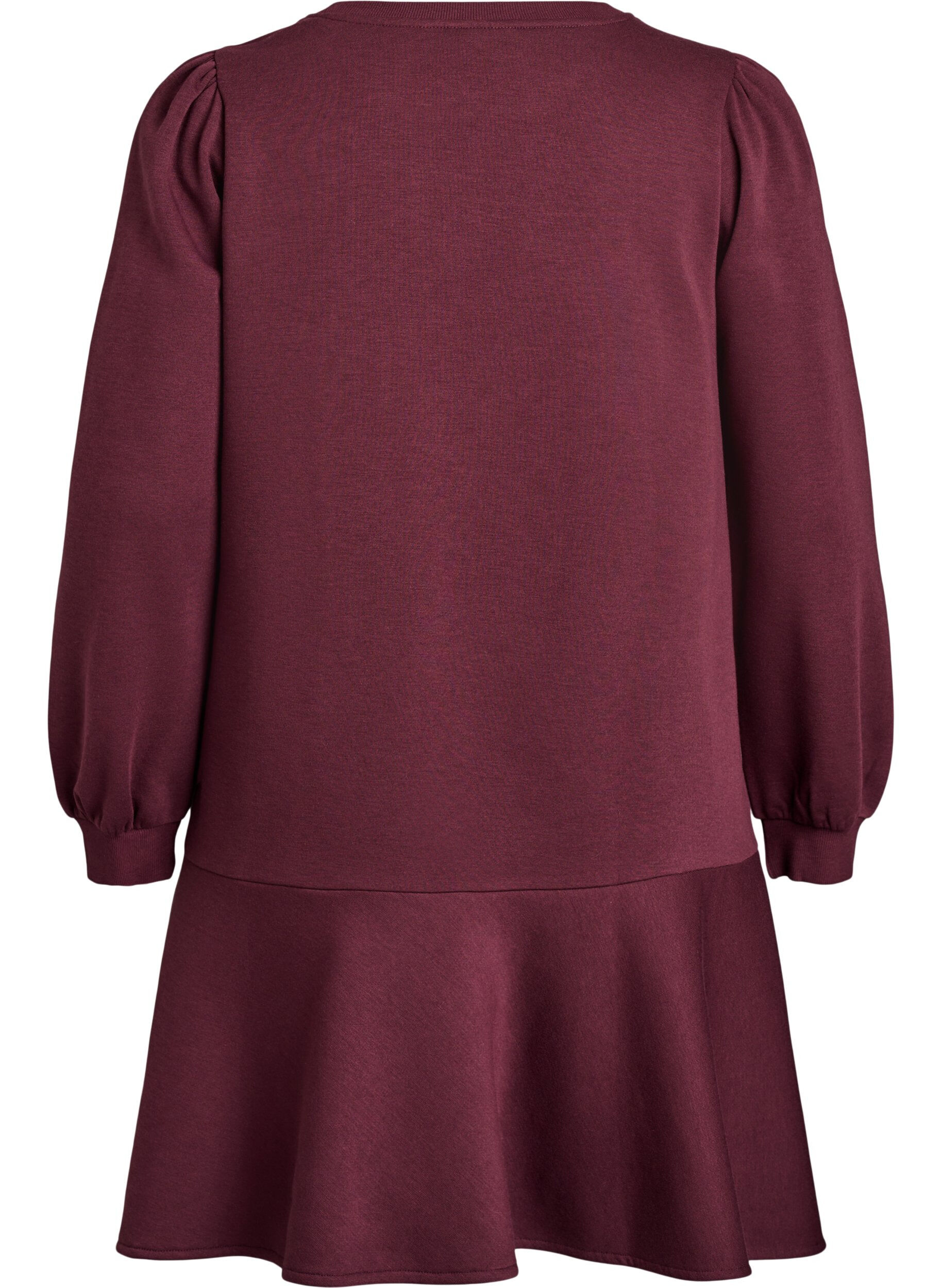Zizzifashion Short sweat dress with ruffle detail, Dark Bordeaux, Packshot image number 1
