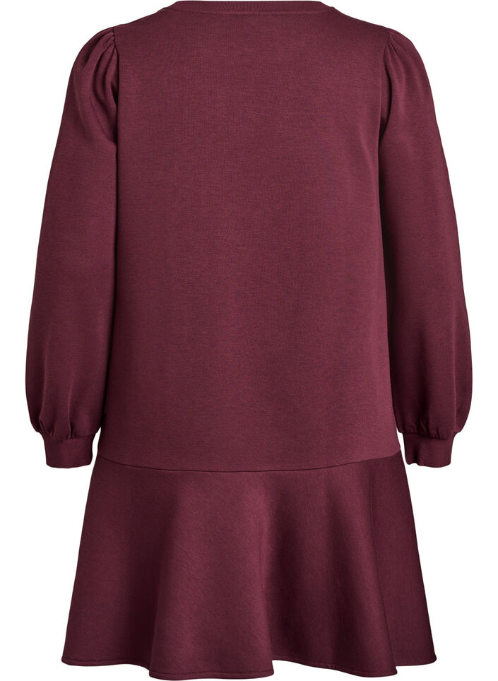 Short sweat dress with ruffle detail, Dark Bordeaux, Packshot image number 1