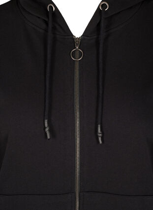 Sweat cardigan with hood and pocket, Black, Packshot image number 2
