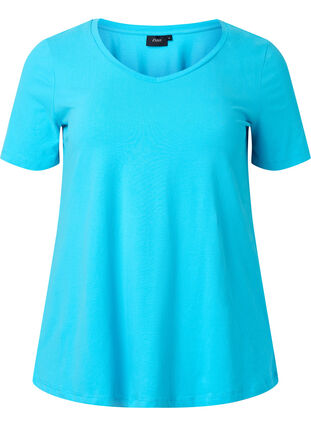 Basic plain cotton t-shirt, Blue Atoll, Packshot image number 0