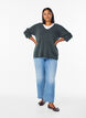 Knitted blouse with V-neck and raglan sleeves, Green, Model image number 1