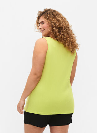 Top with a round neck in ribbed fabric, Wild Lime, Model image number 1