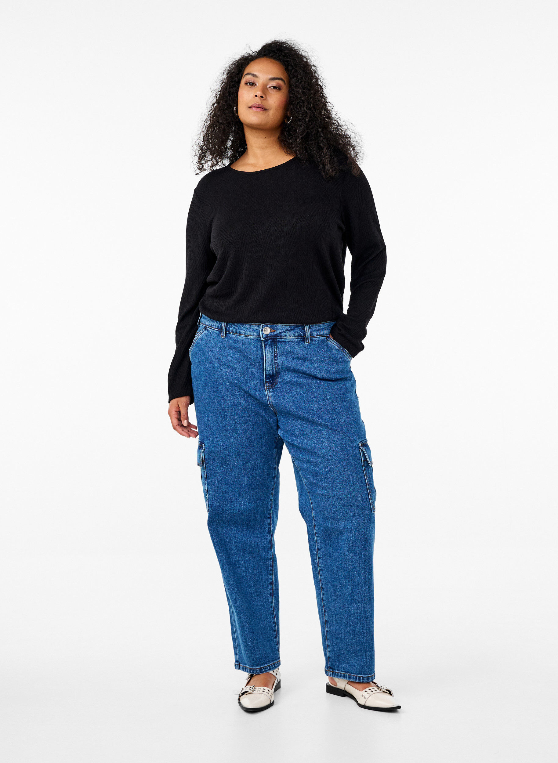 Zizzifashion Patterned blouse with long sleeves, Black, Model image number 1