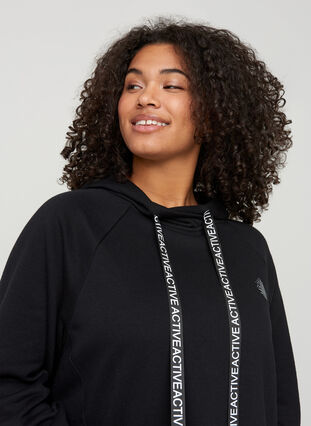 Sweatshirt with pocket and hood, Black, Model image number 2