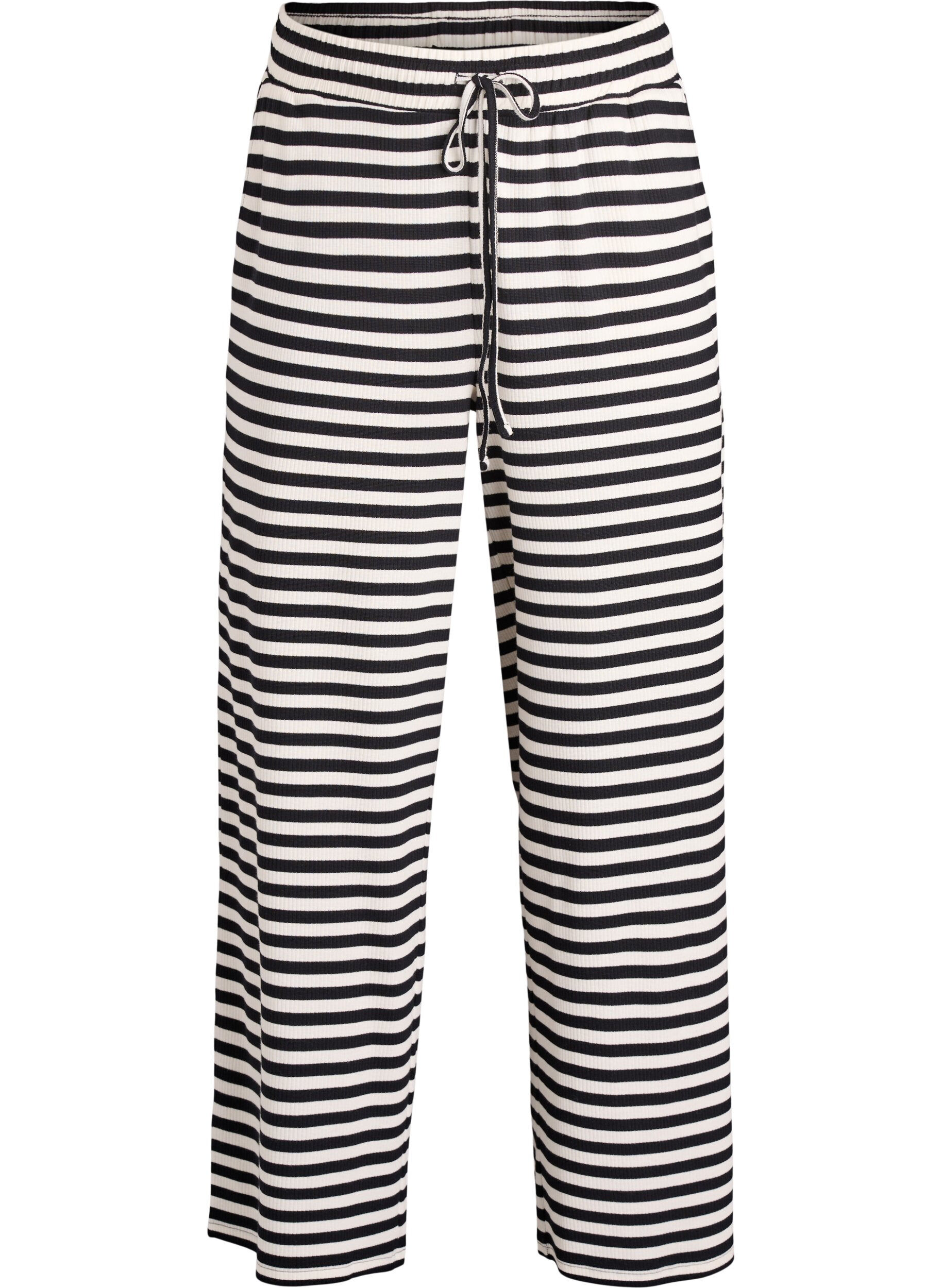 Zizzifashion Striped pyjama trousers with a high waist and wide legs, Black, Packshot image number 0