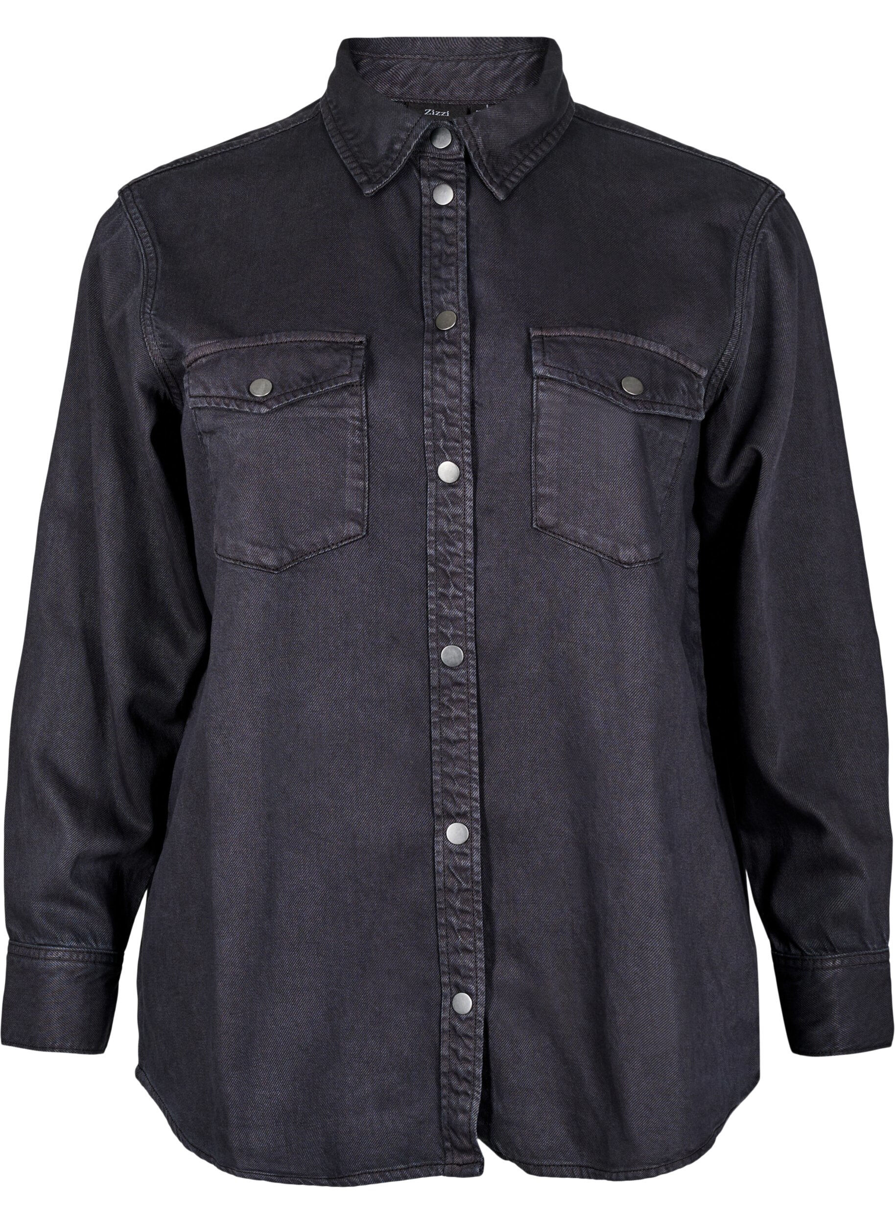 Zizzifashion Denim shirt with chest pockets, Black, Packshot image number 0