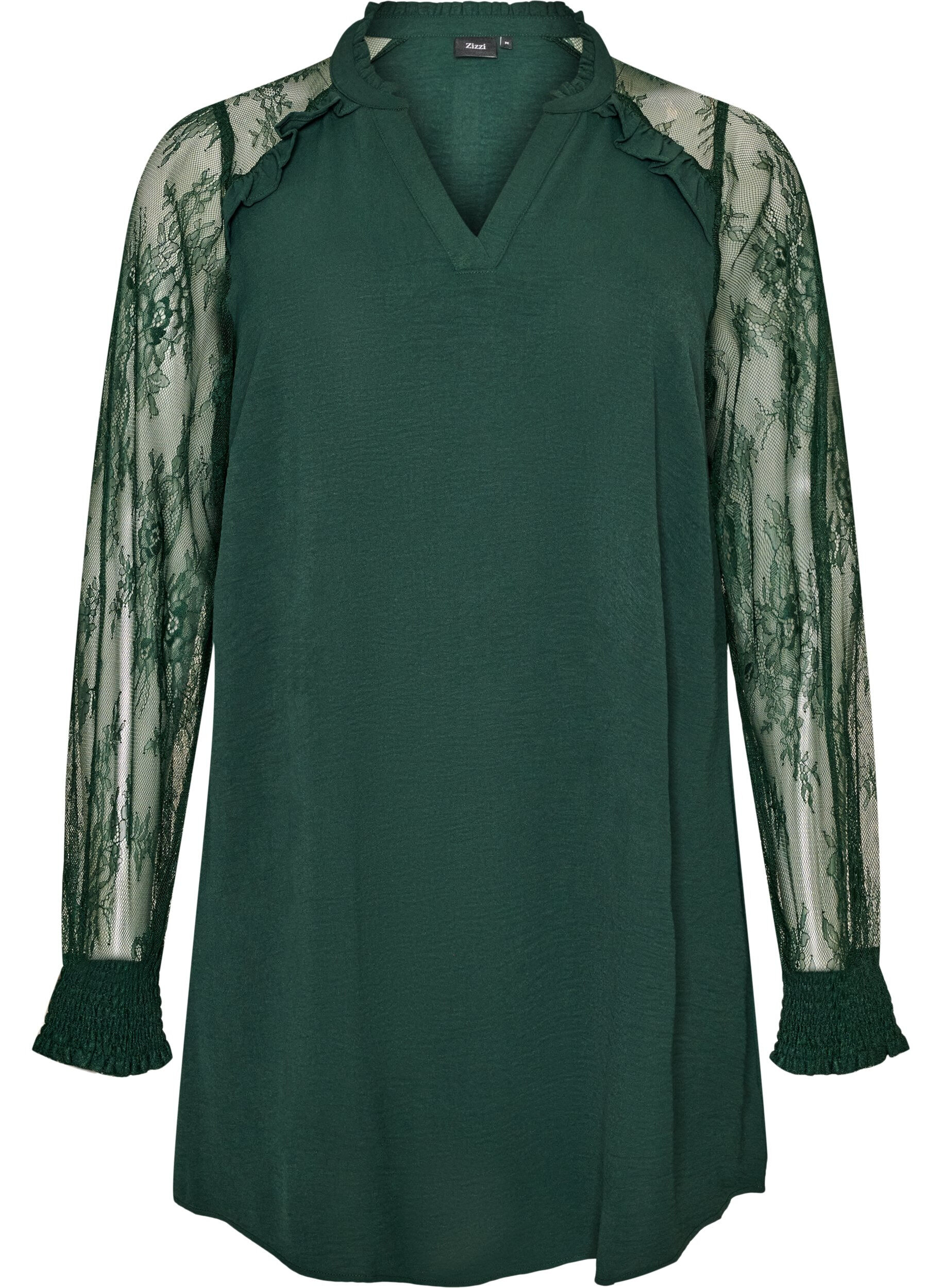 ZizzifashionTunic with sheer lace sleeves, Green, Packshot image number 0