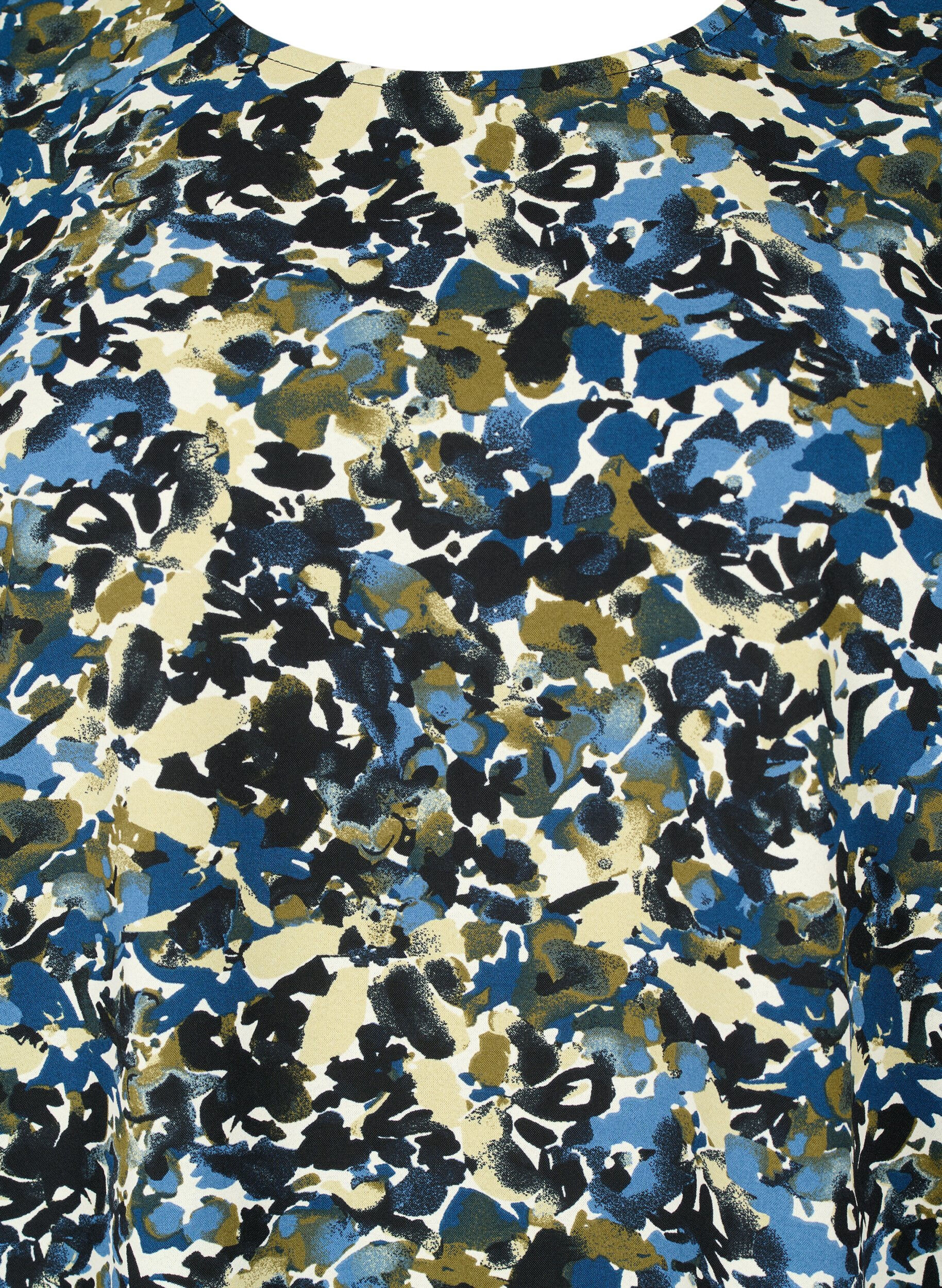 Zizzifashion Blouse with puff sleeves, Blue Green AOP, Packshot image number 2