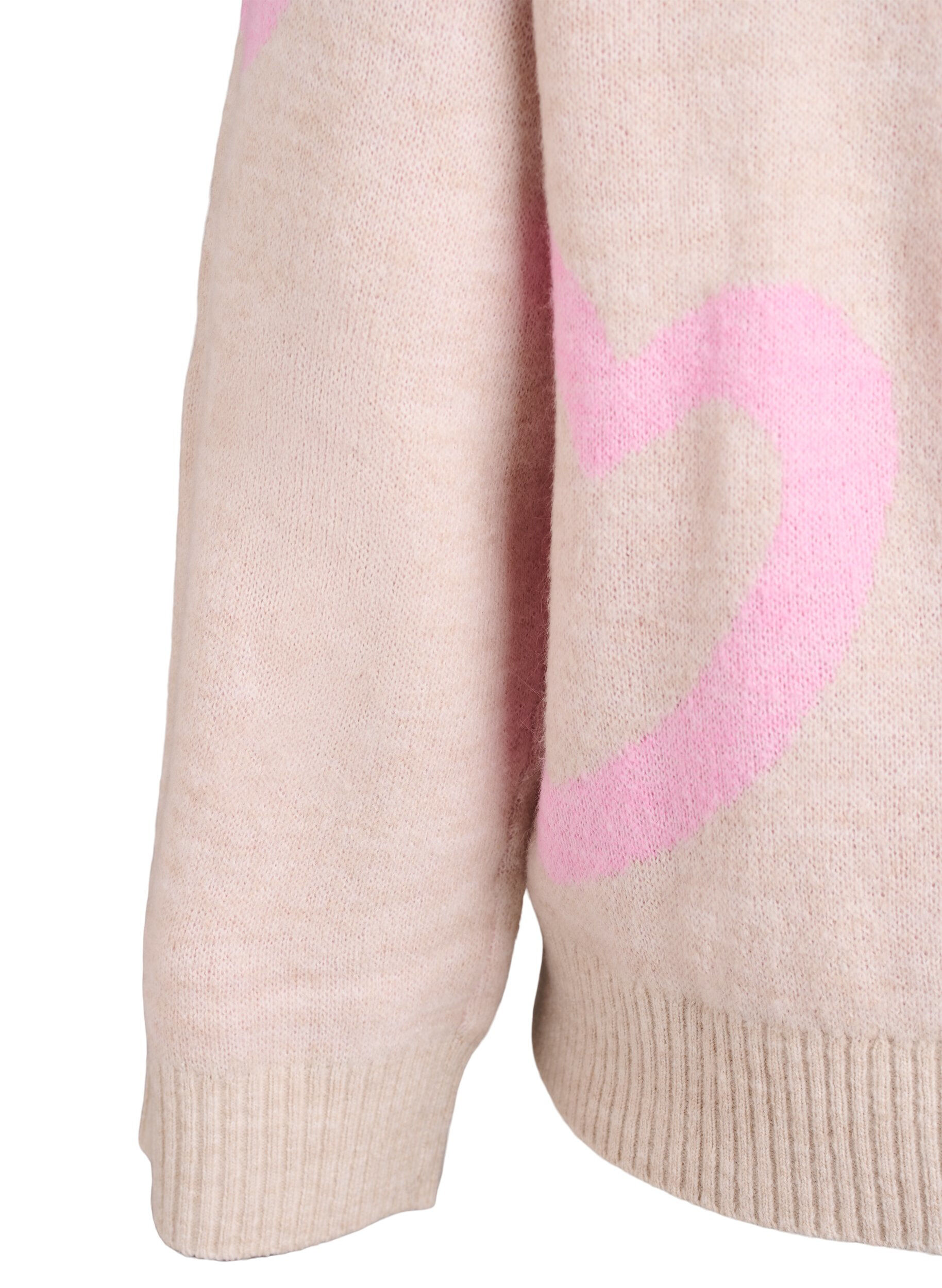 Zizzifashion Knit blouse with large hearts and round neckline, Beige, Packshot image number 3