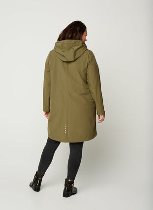 Long, hooded softshell jacket, Ivy green, Model image number 1