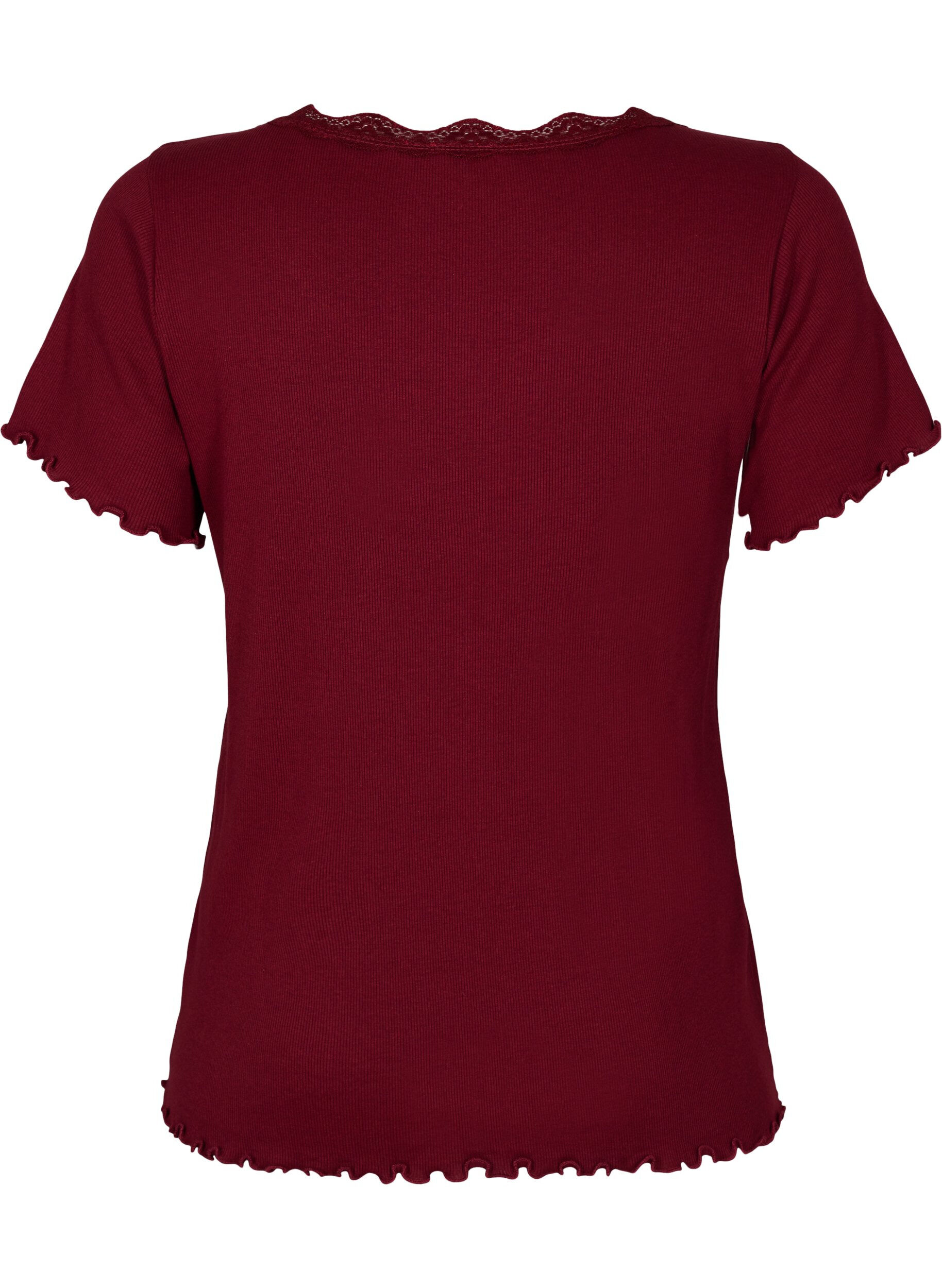 Zizzifashion Short-sleeved pyjama top with lace trim, Cabernet, Packshot image number 1