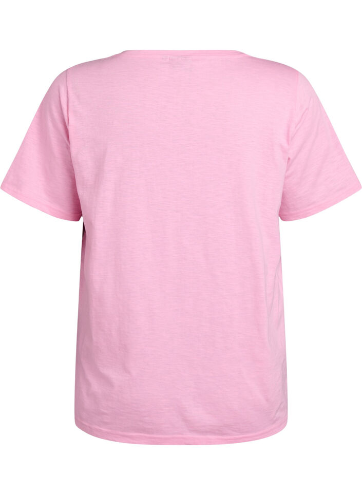Short-sleeved basic t-shirt with v-neck, Pink, Packshot image number 1