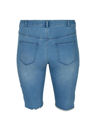 Close-fitting denim shorts with raw hems, Blue Denim, Packshot image number 1