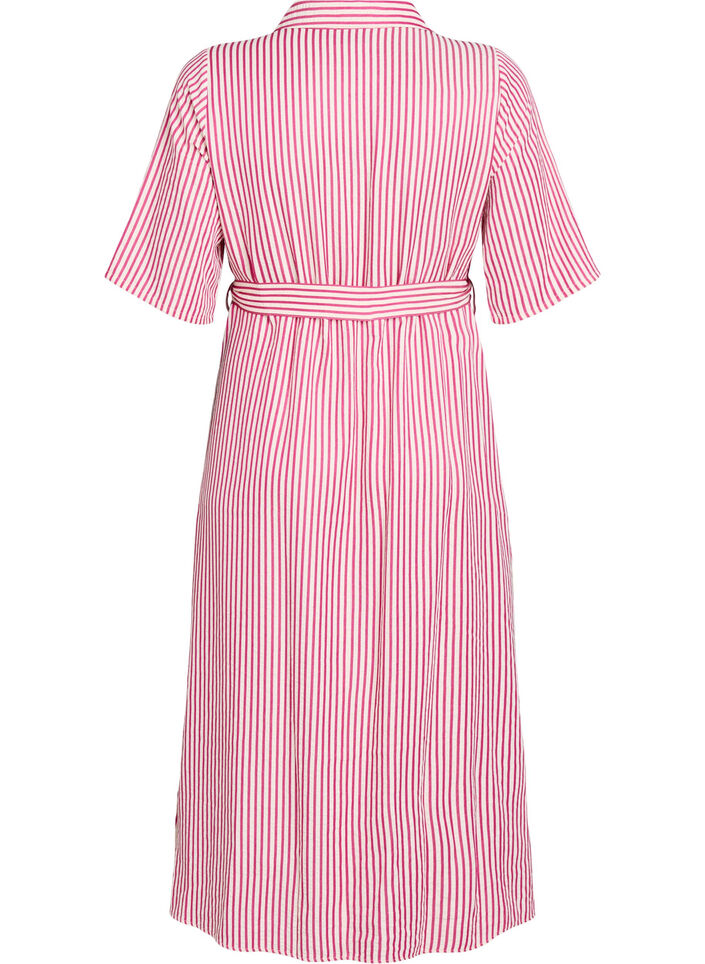 Ankle-length shirt dress with tie belt and stripes, Pink, Packshot image number 1
