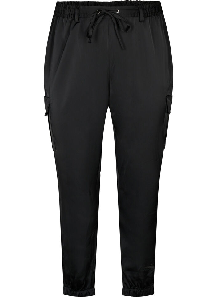 Satin Cargo Pants, Black, Packshot image number 0