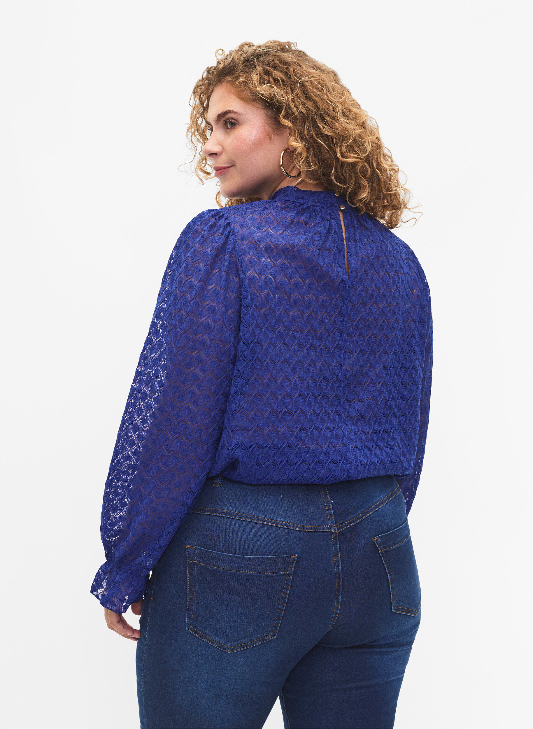 Zizzifashion Long-sleeved blouse with patterned texture, Deep Ultramarine, Model image number 1