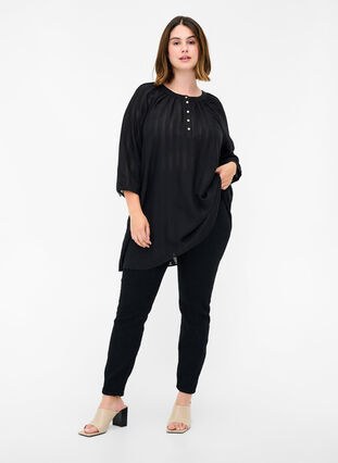 Tunic with buttons and 3/4 sleeves, Black, Model image number 2