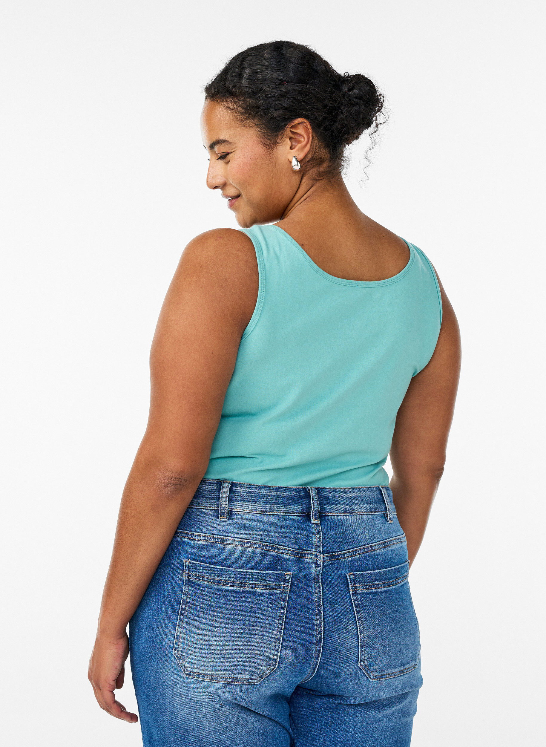 Zizzifashion Solid color basic top in cotton, Green, Model image number 2